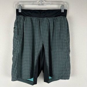 Lululemon Men’s Blue Teal Black T.H.E. Double Lined Athletic Shorts Size Small